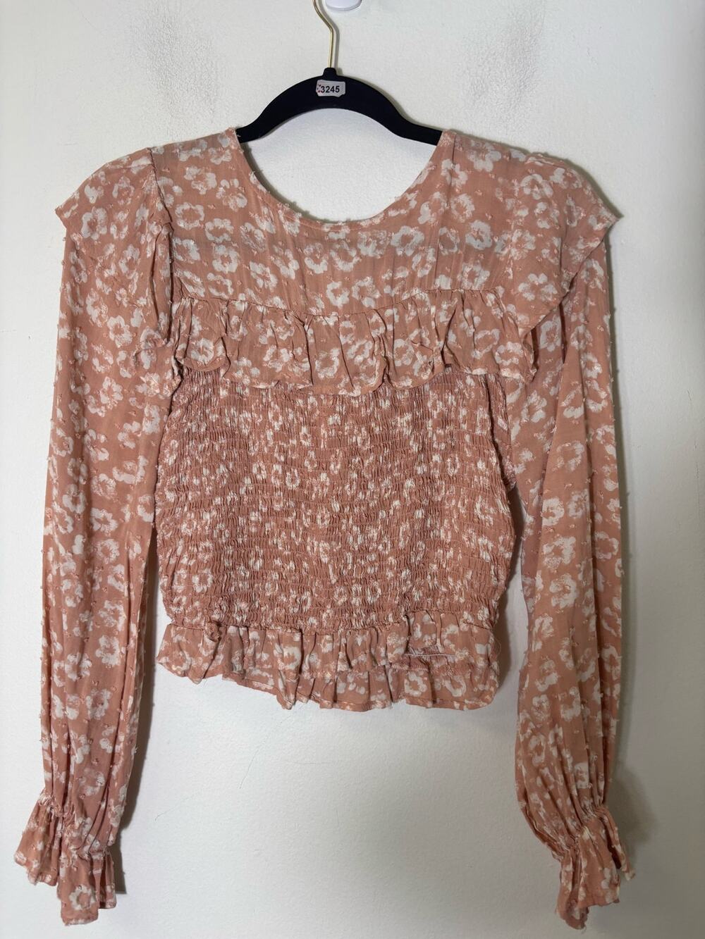 Whiteroom + Cactus Blush Pink Long Sleeve Smocked Top Sz XS